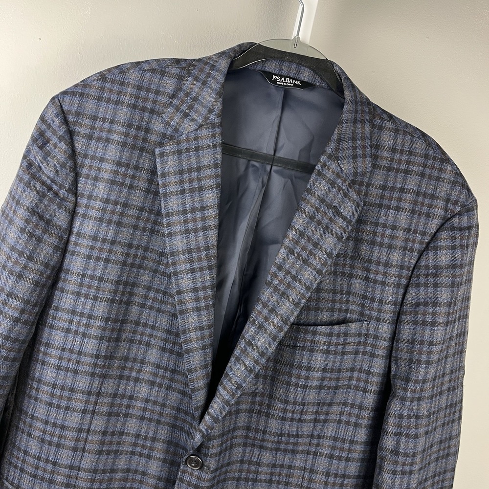 Jos. A. Bank Traveler‎ Mens 48R Wool Blazer Sport Coat Suit Jacket Blue Plaid